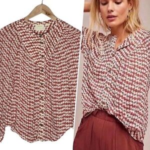Maeve by Anthropologie Button Front Dog Print Blouse Size S in EUC